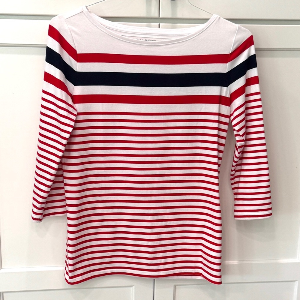 Talbots Red, White, and Navy Striped Top Patriotic Cotton Spandex Washsble NWOT